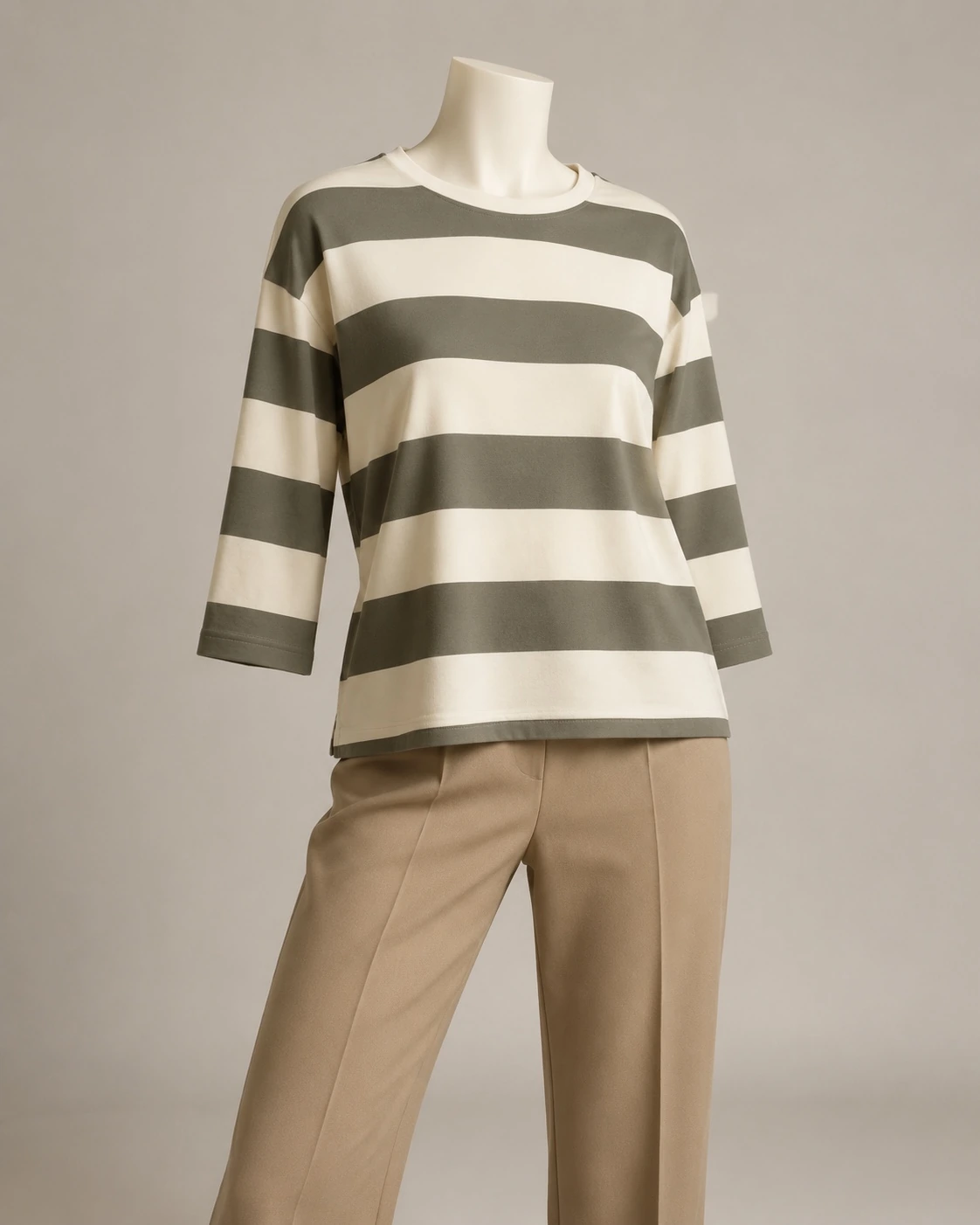Blusa de manga 3/4 listrada em algodão jacquard - verde